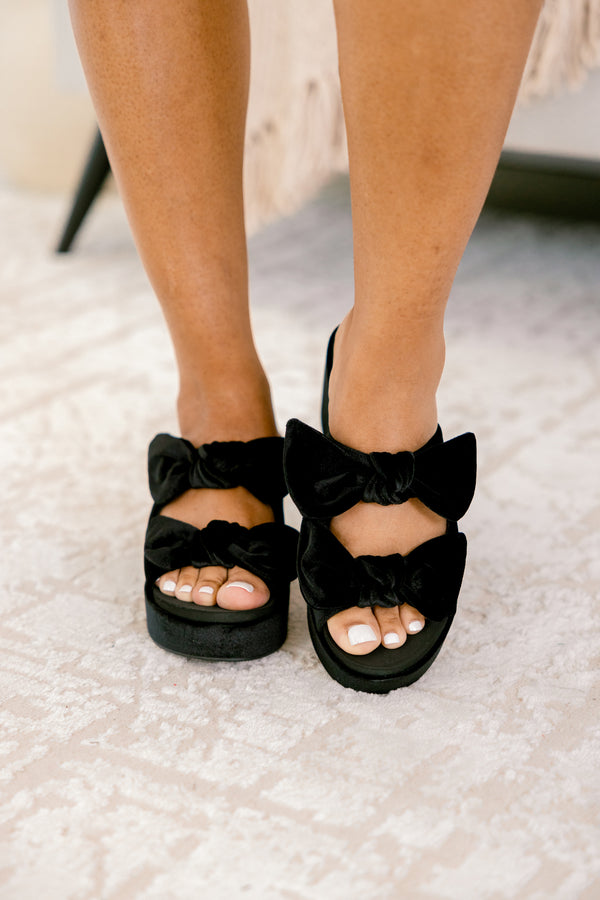 Chic Soul plus size clothing, black velvet block hell with 2 straps and bow tied on the top