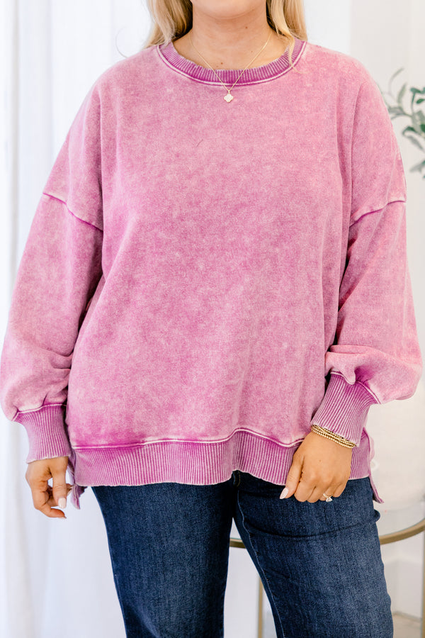 Chic Soul plus size clothing, light plum purple long sleeve pullover with side slits
