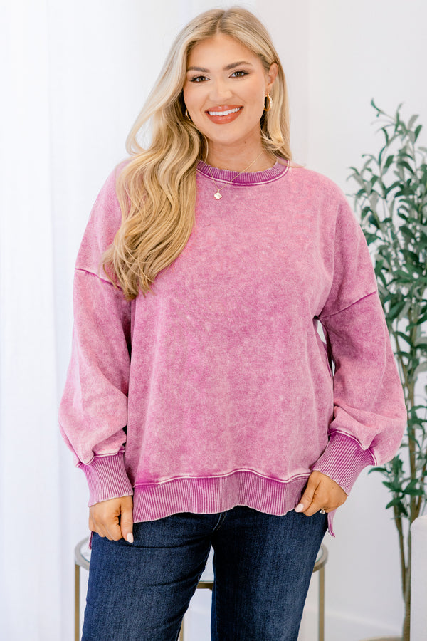 Chic Soul plus size clothing, light plum purple long sleeve pullover with side slits