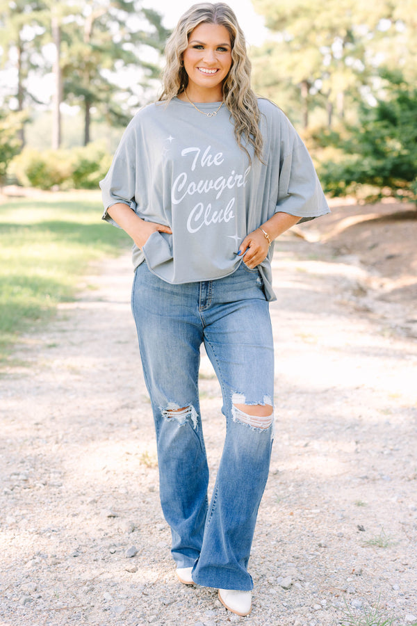 Cowgirl Clubbing Vintage Wash Tee, Steel