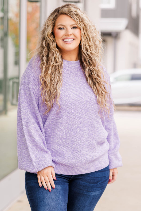 Chic Soul plus size clothing, lavender colored textured sweater with bubble sleeves