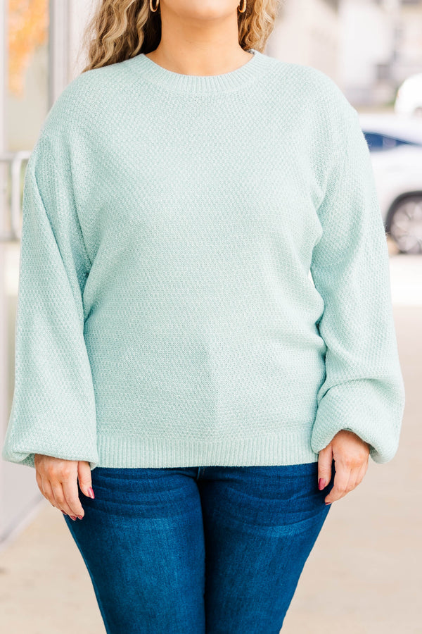 Chic Soul plus size clothing, mint colored textured bubble sleeve sweater regular cut and neckline