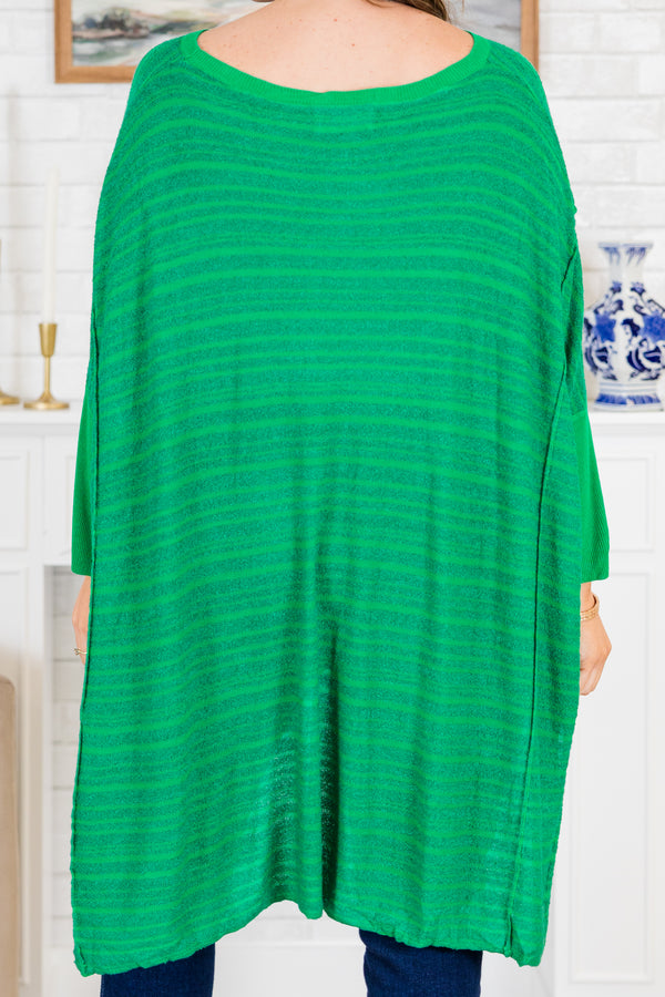 Chic Soul plus size clothing, quarter-sleeve flowy mid-thigh length kelly green top with scoop-neckline
