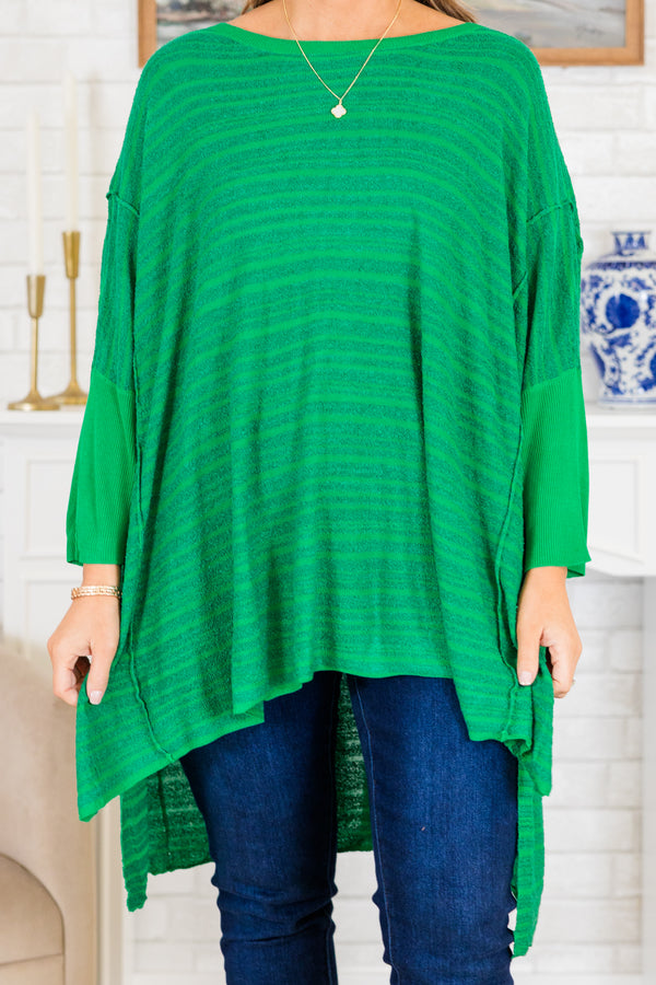 Chic Soul plus size clothing, quarter-sleeve flowy mid-thigh length kelly green top with scoop-neckline