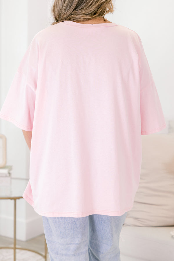 Chic Soul plus size clothing, dusty pink short sleeve boyfriend tee with 