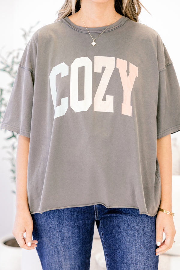 Chic Soul plus size clothing, charcoal gray short sleeve crop vintage wash tee with 