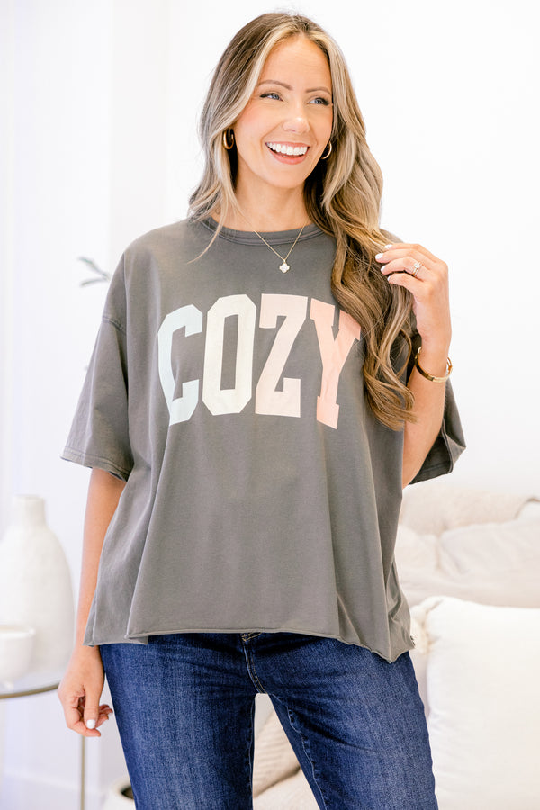 Chic Soul plus size clothing, charcoal gray short sleeve crop vintage wash tee with 