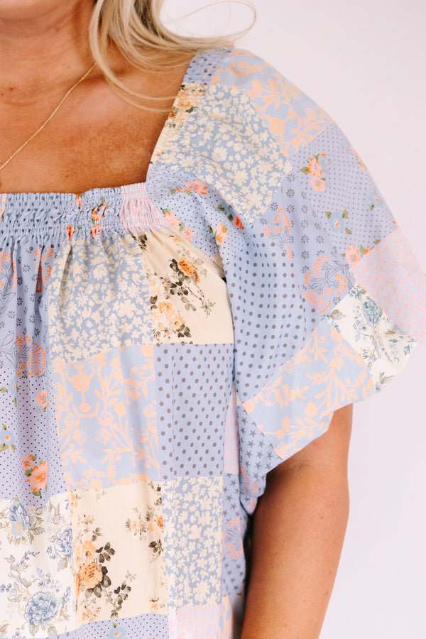 Cozy Love Top, Blue Patchwork