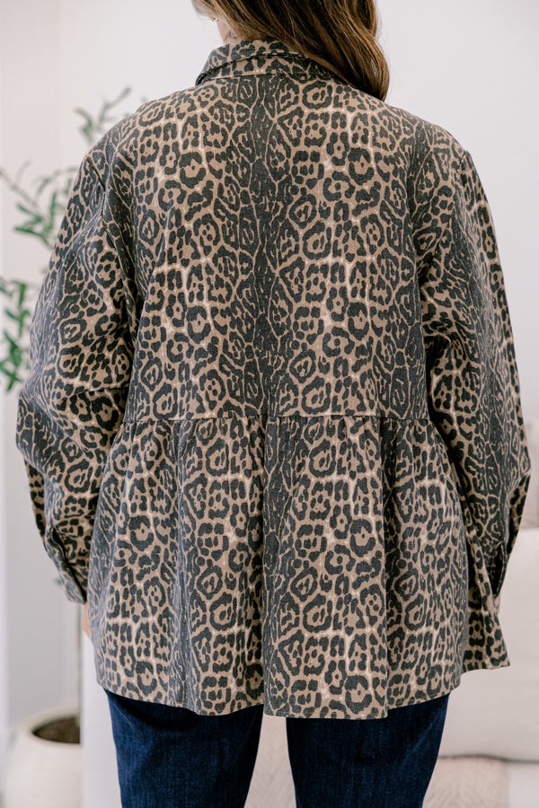 Chic Soul plus size clothing, black and brown leopard print oversized shacket