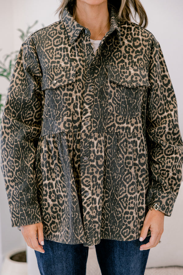 Chic Soul plus size clothing, black and brown leopard print oversized shacket