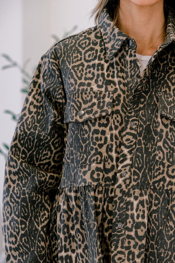 Chic Soul plus size clothing, black and brown leopard print oversized shacket