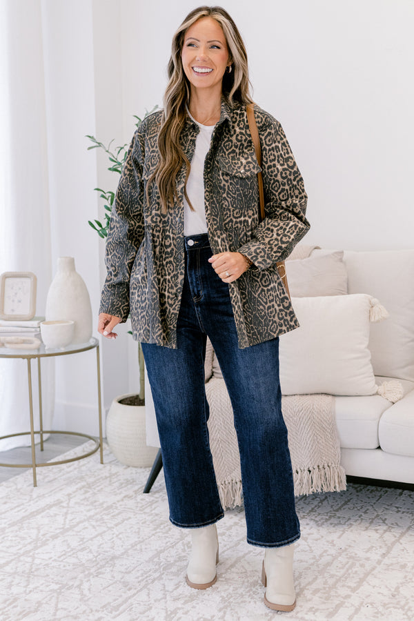 Chic Soul plus size clothing, black and brown leopard print oversized shacket