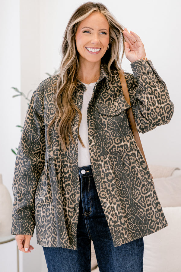 Chic Soul plus size clothing, black and brown leopard print oversized shacket