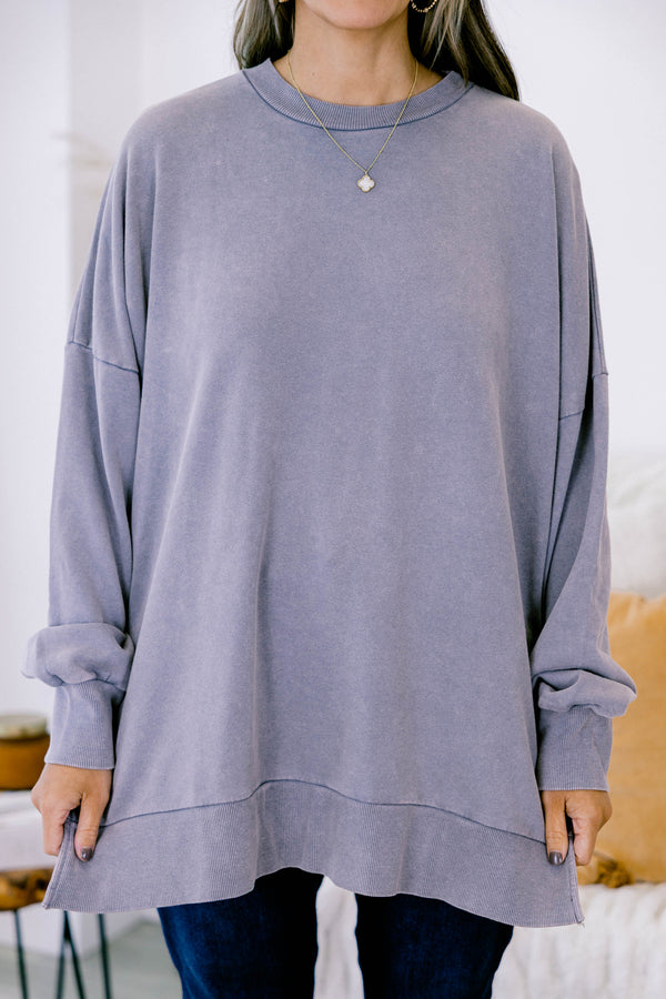 Chic Soul plus size clothing, gray crew neck pullover