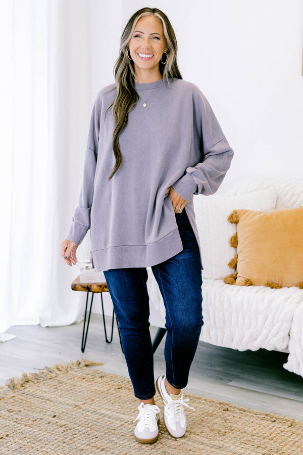 Chic Soul plus size clothing, gray crew neck pullover
