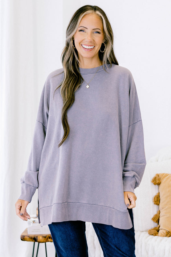 Chic Soul plus size clothing, gray crew neck pullover