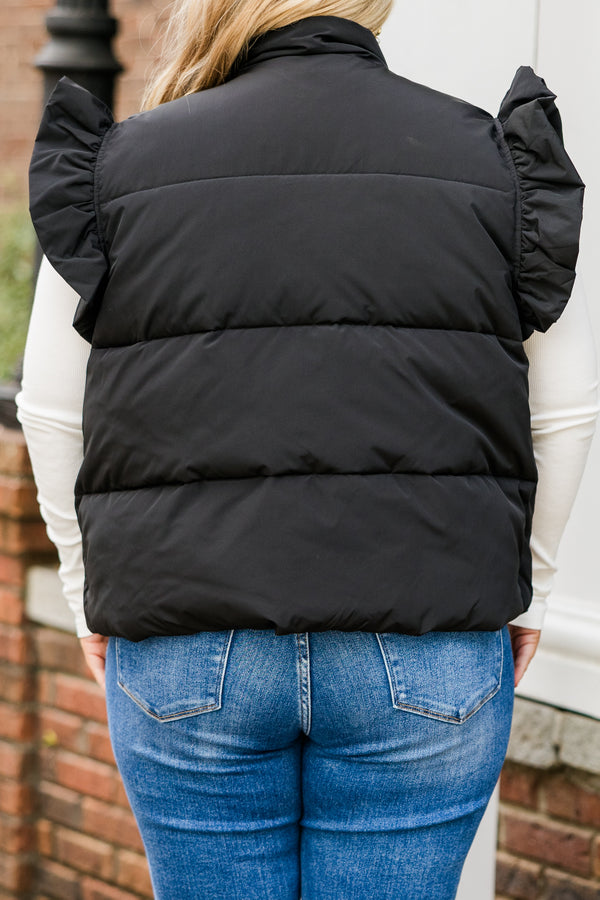 Cozy Ruffle Puff Vest, Black