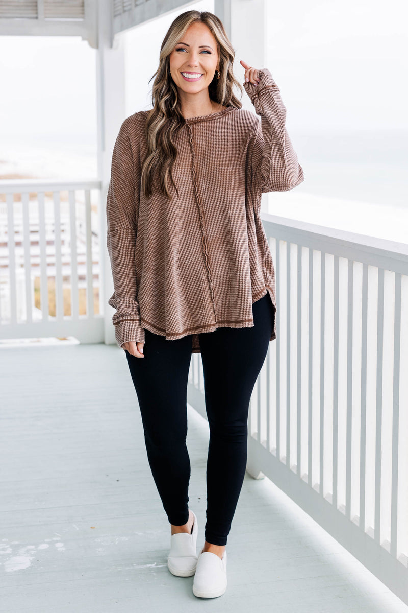 Cozy Dark Brown Long Sleeve Sweater - All Tops