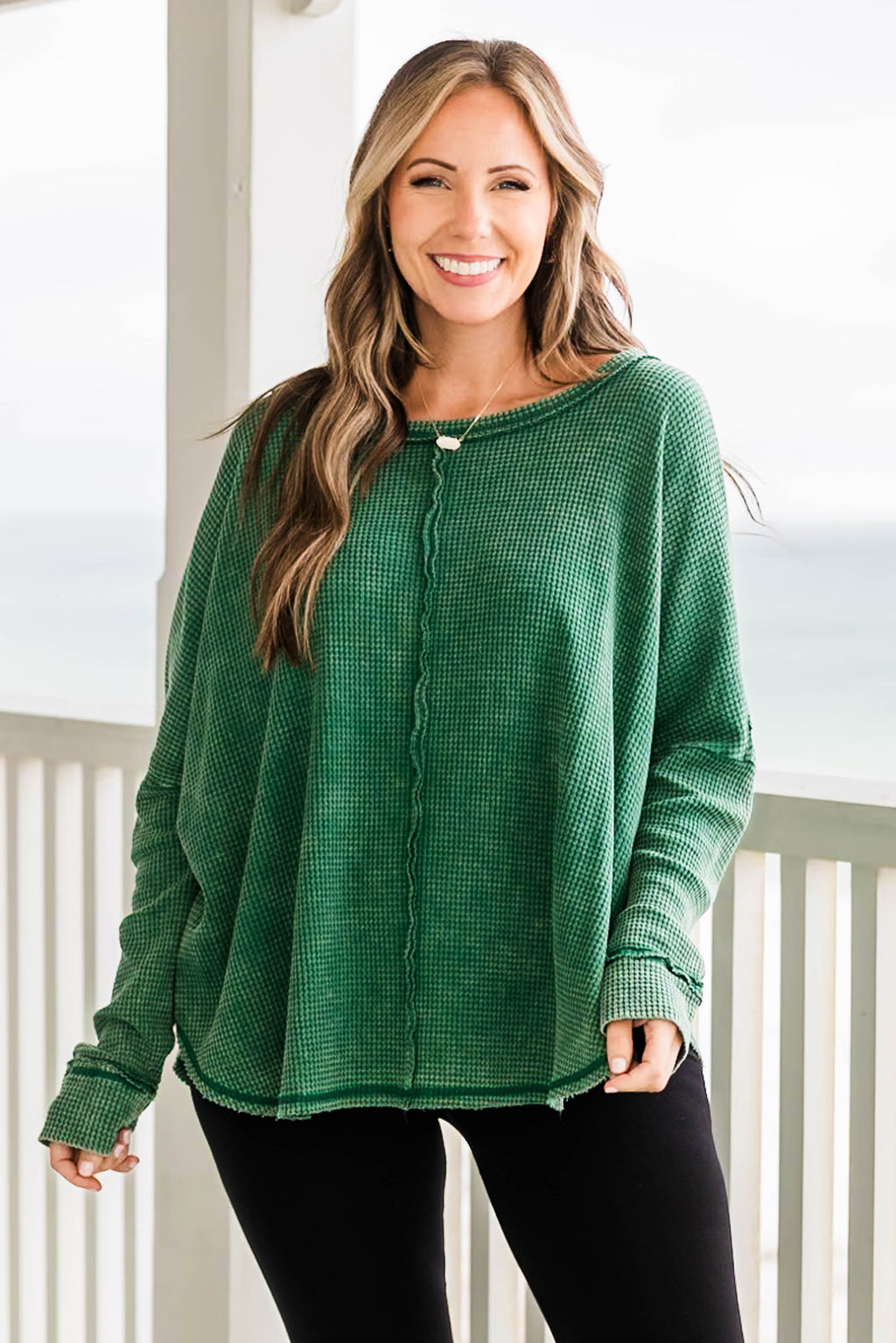 Cozy Waffle Pullover, Dark Green – Chic Soul