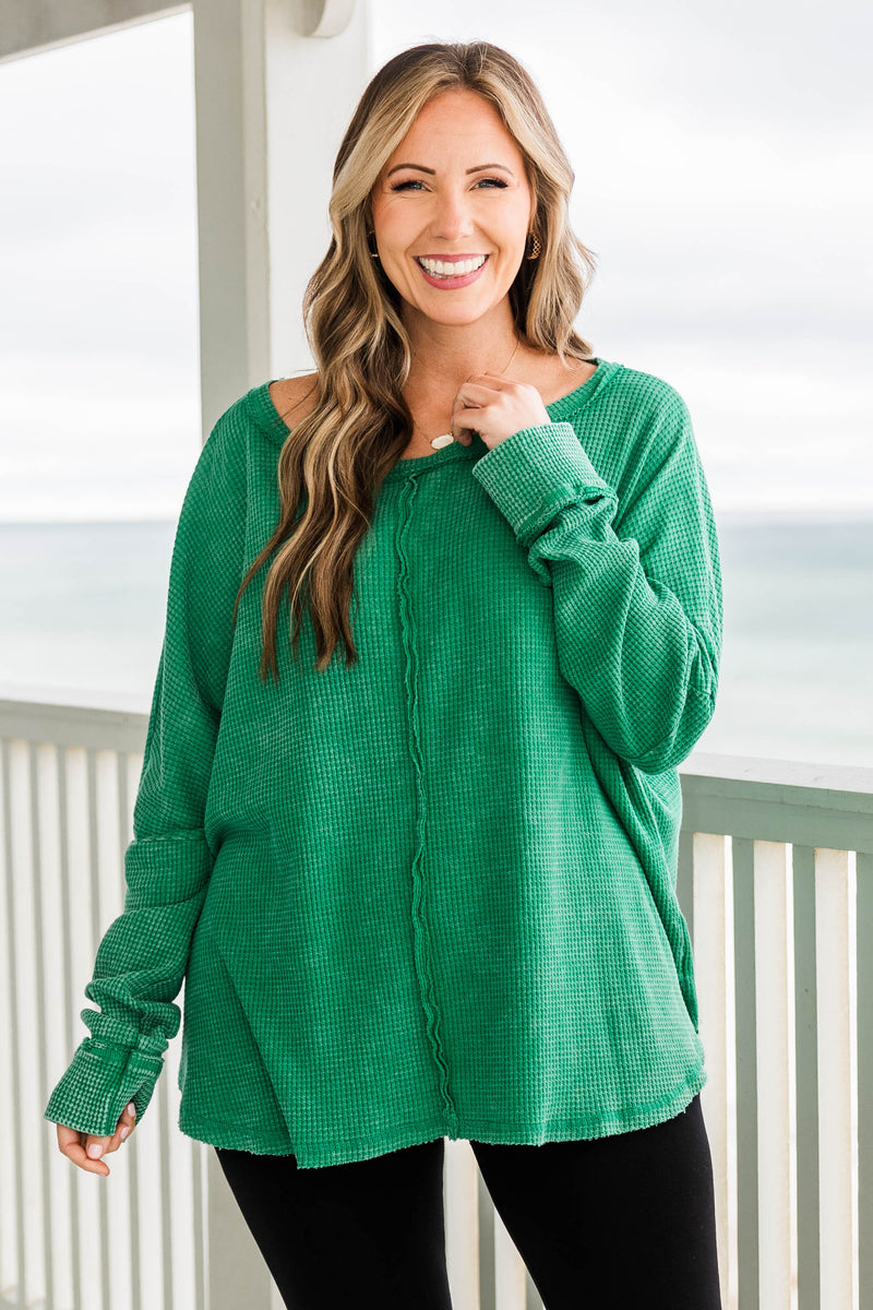 Cozy Waffle Pullover, Kelly Green – Chic Soul