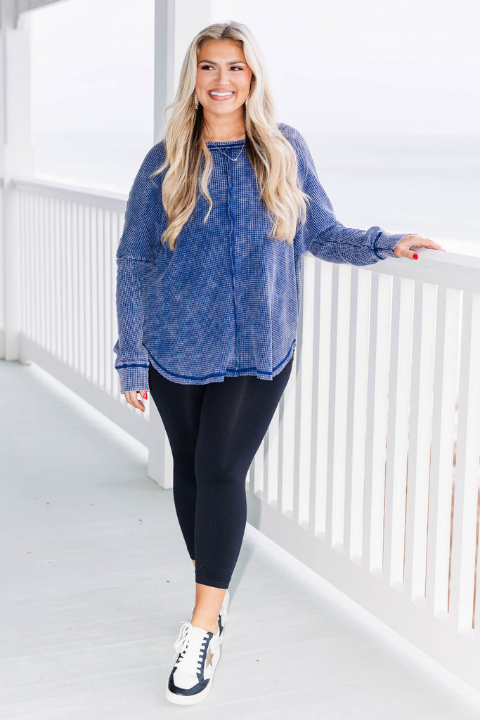 Cozy Waffle Pullover, Light Navy – Chic Soul