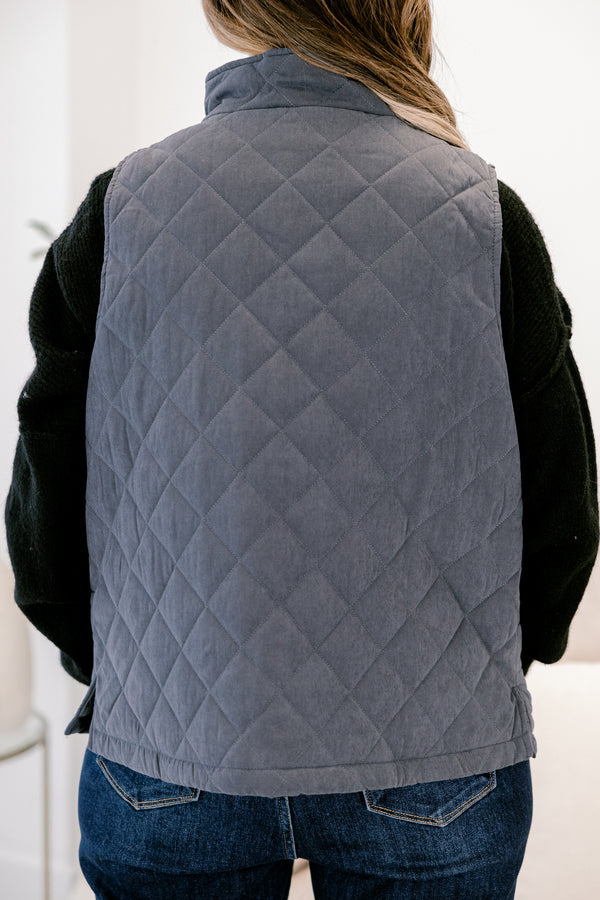 Chic Soul plus size clothing, slate grey sleeveless zip up fleece vest