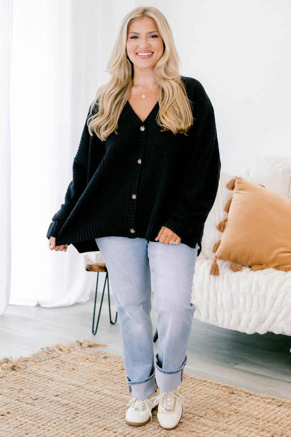 Chic Soul plus size clothing, navy blue, long sleeve, knit, button up, v-neck, cardigan