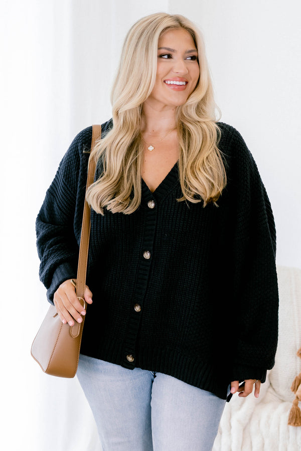 Chic Soul plus size clothing, navy blue, long sleeve, knit, button up, v-neck, cardigan