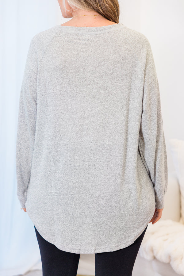 Curved Hem Slouchy Dolman Knitted Tunic, Heather Gray