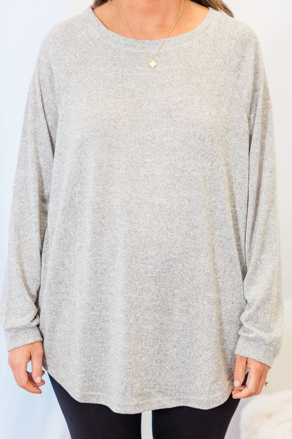 Curved Hem Slouchy Dolman Knitted Tunic, Heather Gray
