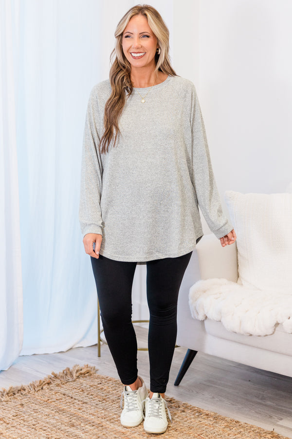 Curved Hem Slouchy Dolman Knitted Tunic, Heather Gray