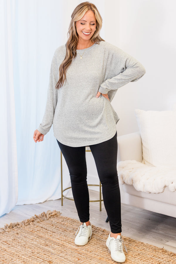 Curved Hem Slouchy Dolman Knitted Tunic, Heather Gray