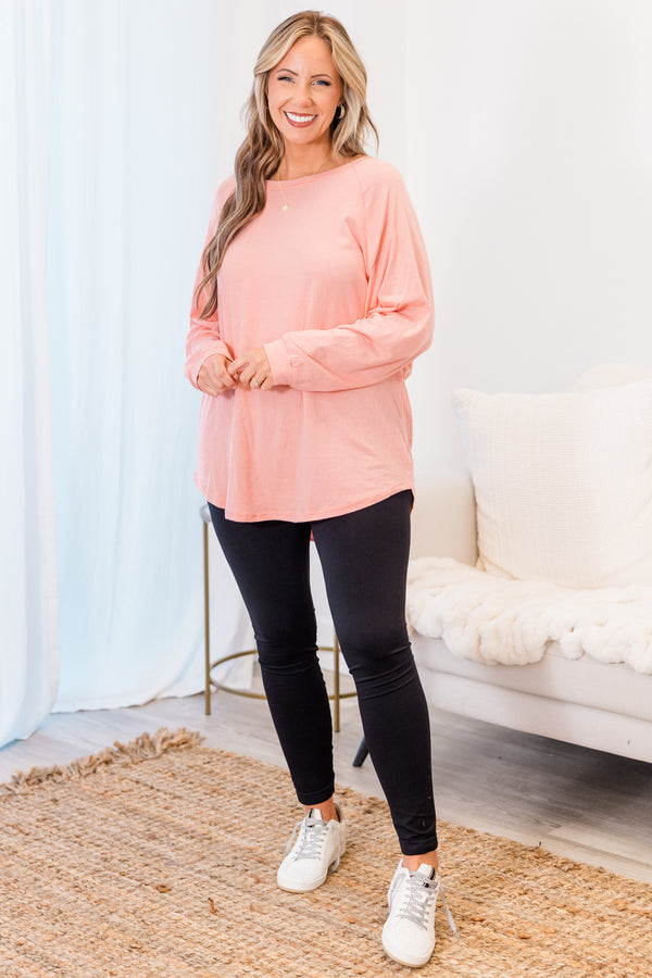 Curved Hem Slouchy Dolman Tunic, Dusty Pink