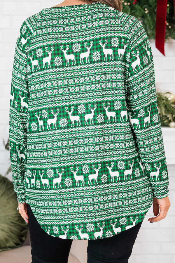 Curved Hem Slouchy Dolman Tunic, Festive Green