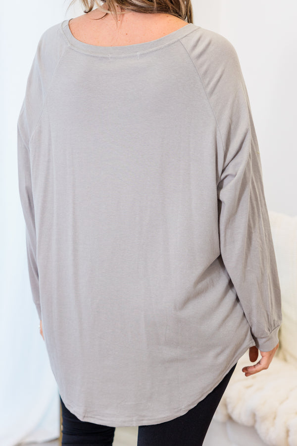Curved Hem Slouchy Dolman Tunic, Smokey Gray