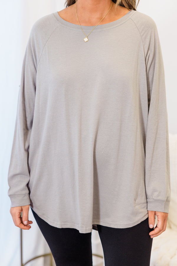 Curved Hem Slouchy Dolman Tunic, Smokey Gray