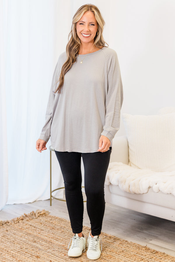 Curved Hem Slouchy Dolman Tunic, Smokey Gray