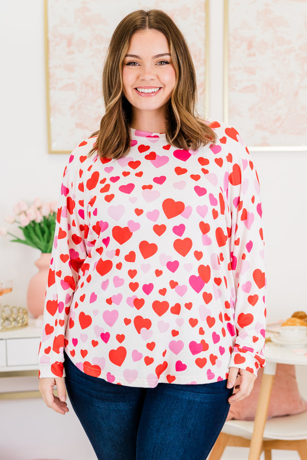 Curved Hem Slouchy Dolman Tunic, Valentine Wishes