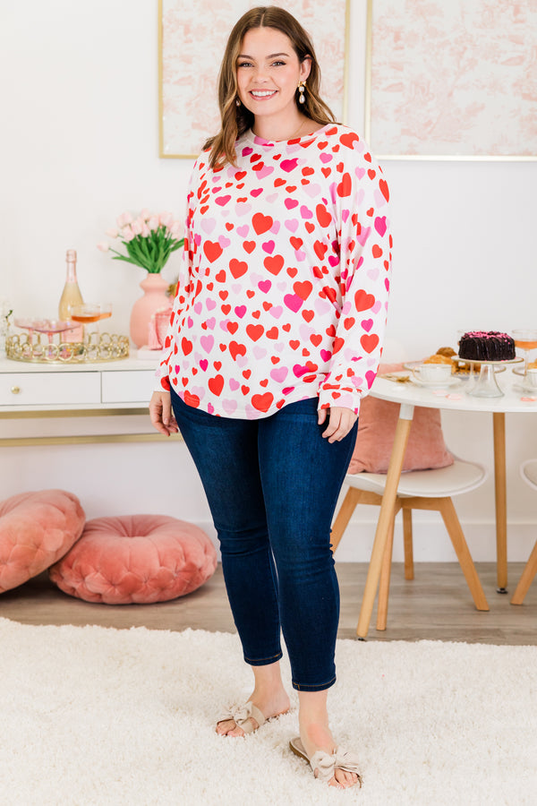 Curved Hem Slouchy Dolman Tunic, Valentine Wishes