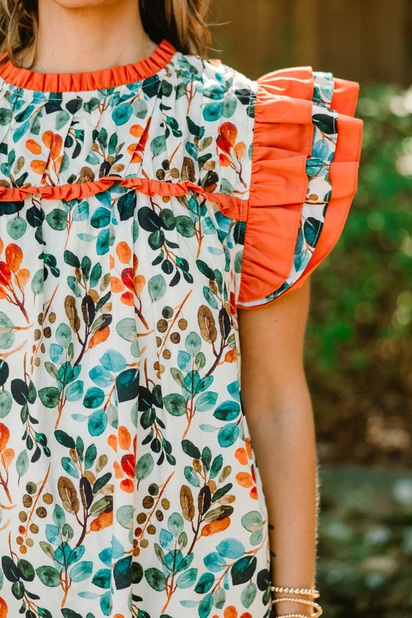 Chic Soul plus size clothing, orange floral print short flutter sleeve top