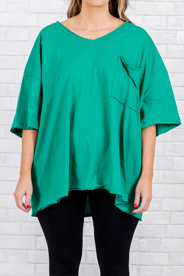 Chic Soul plus size clothing, kelly green casual tee shirt top with raw cut edges