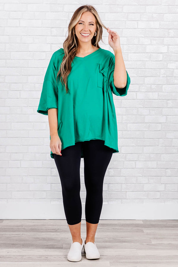 Chic Soul plus size clothing, kelly green casual tee shirt top with raw cut edges