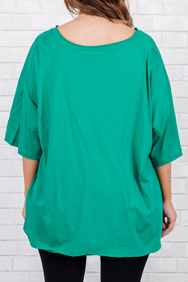 Chic Soul plus size clothing, kelly green casual tee shirt top with raw cut edges