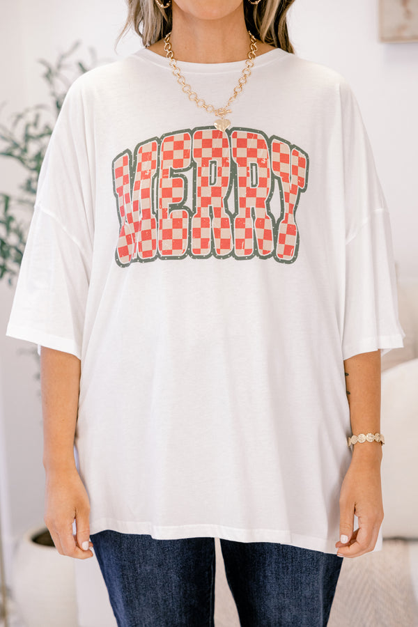 Chic Soul plus size clothing, white short sleeve graphic tee with the word 