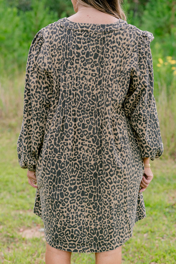 Chic Soul plus size clothing, leopard print long sleeve v neck shift dress