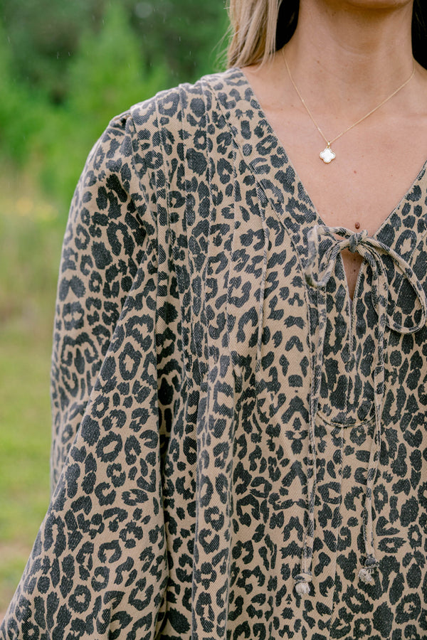 Chic Soul plus size clothing, leopard print long sleeve v neck shift dress