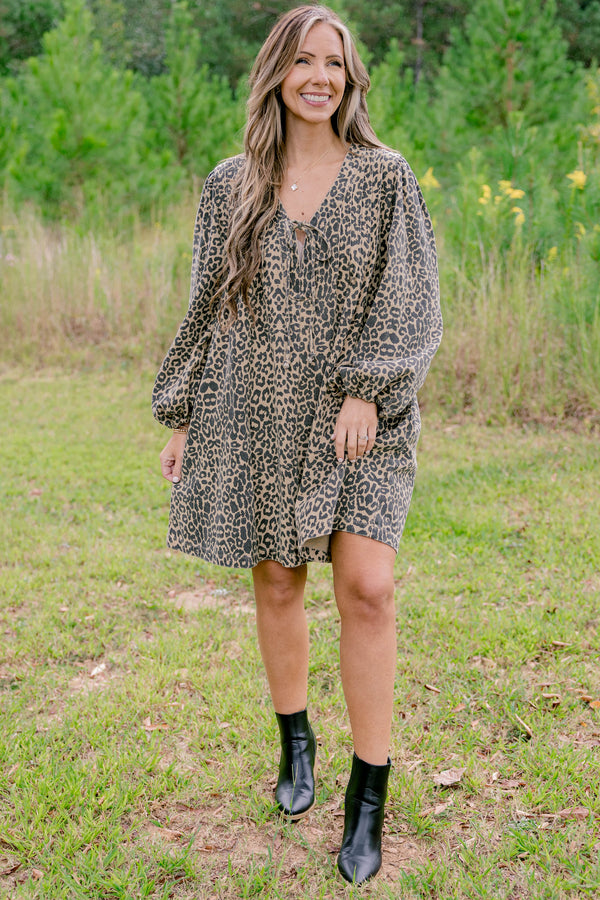 Chic Soul plus size clothing, leopard print long sleeve v neck shift dress