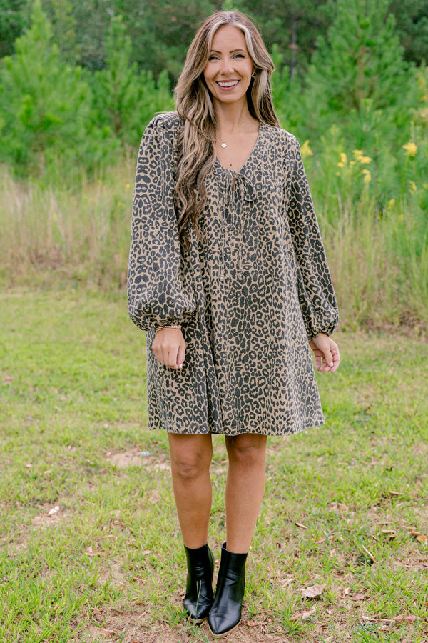 Chic Soul plus size clothing, leopard print long sleeve v neck shift dress