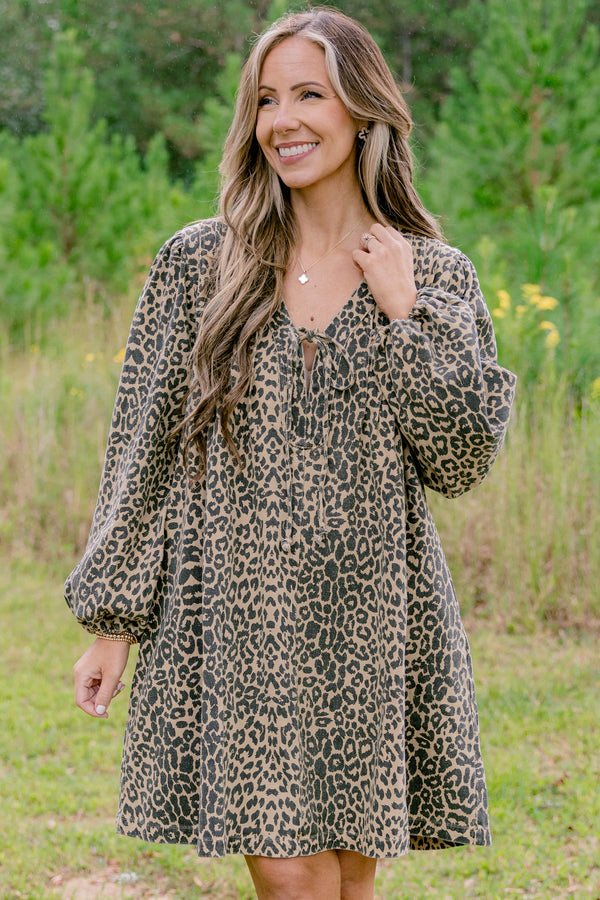 Chic Soul plus size clothing, leopard print long sleeve v neck shift dress