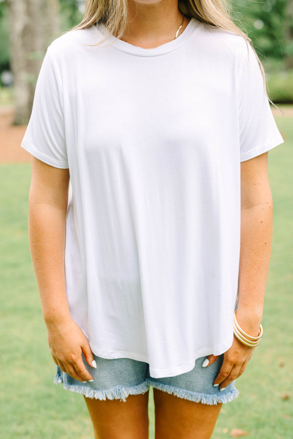Plus size clothing, solid white crew neck t-shirt